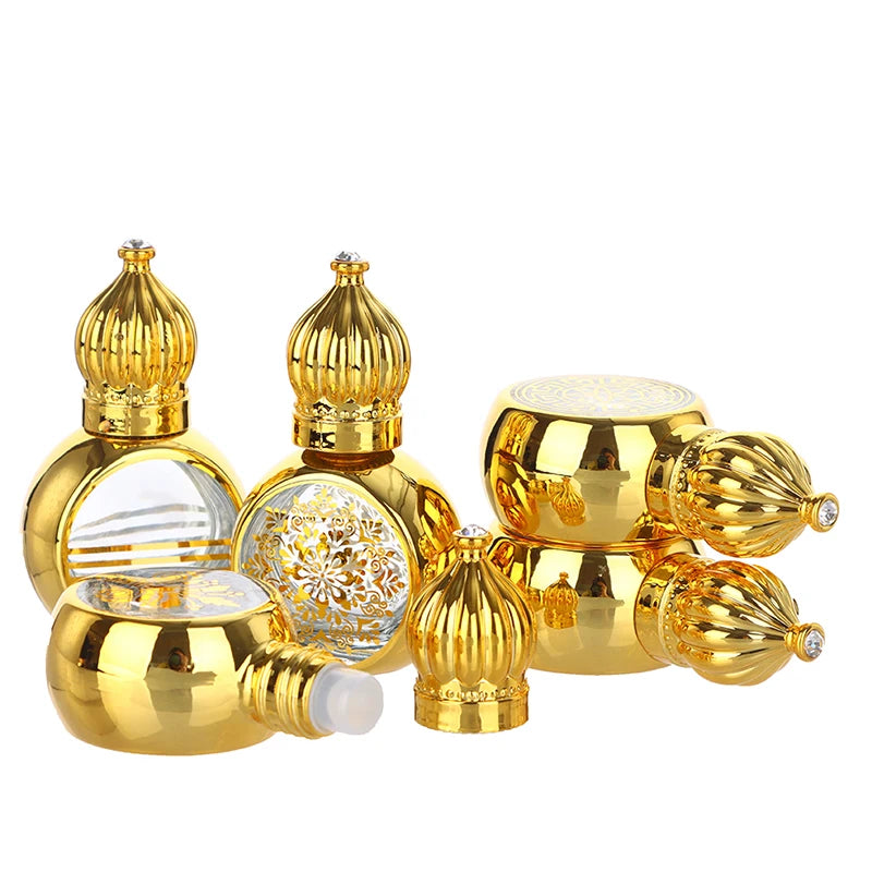10ml Mini Essential Oil Roller Bottle Gold Crown Shape Perfume Bottling Portable Travel Electroplated Carve Glass Empty Bottle