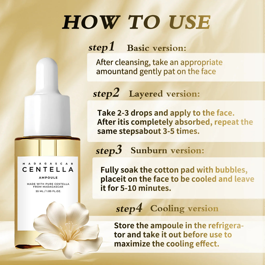 Madagascar Centella Asiatica Serum 55ml - Sensitive Skin Soothing Formula with Acne Support & Deep Moisturizing Care for Face.