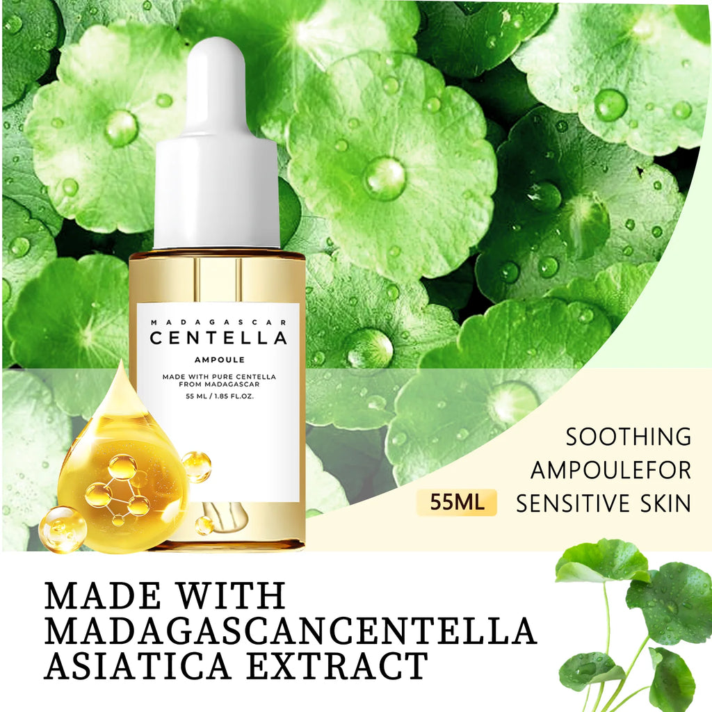 Madagascar Centella Asiatica Serum 55ml - Sensitive Skin Soothing Formula with Acne Support & Deep Moisturizing Care for Face.