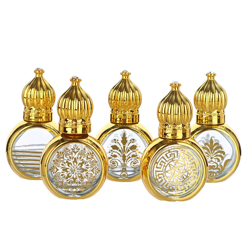 10ml Mini Essential Oil Roller Bottle Gold Crown Shape Perfume Bottling Portable Travel Electroplated Carve Glass Empty Bottle