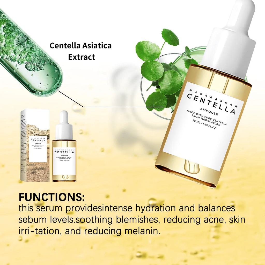 Madagascar Centella Asiatica Serum 55ml - Sensitive Skin Soothing Formula with Acne Support & Deep Moisturizing Care for Face.