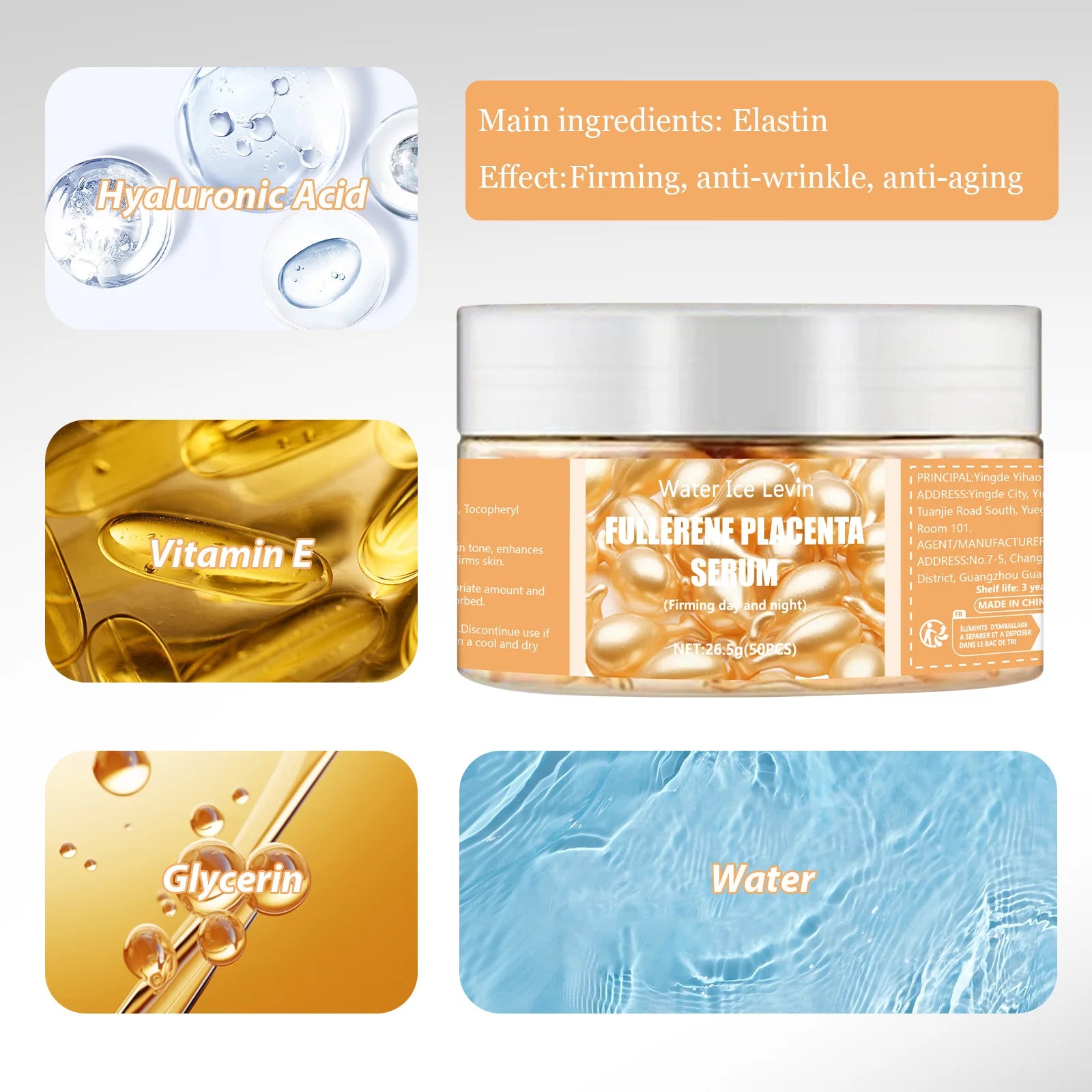 Capsules Sérum Collagène & Acide Hyaluronique – Anti-rides & Éclat – Lot 50
