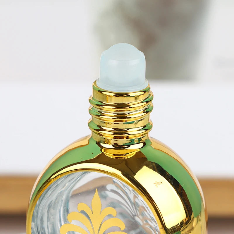 10ml Mini Essential Oil Roller Bottle Gold Crown Shape Perfume Bottling Portable Travel Electroplated Carve Glass Empty Bottle