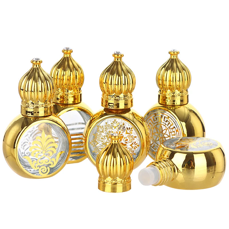 10ml Mini Essential Oil Roller Bottle Gold Crown Shape Perfume Bottling Portable Travel Electroplated Carve Glass Empty Bottle